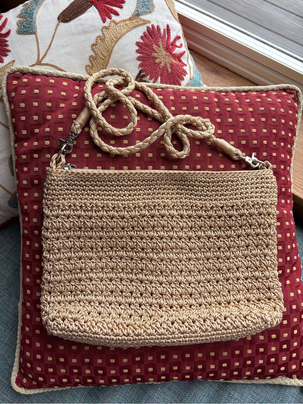 The Sak Tan Crochet Crossbody Bag w Silver Hardware - Picture 3 of 10